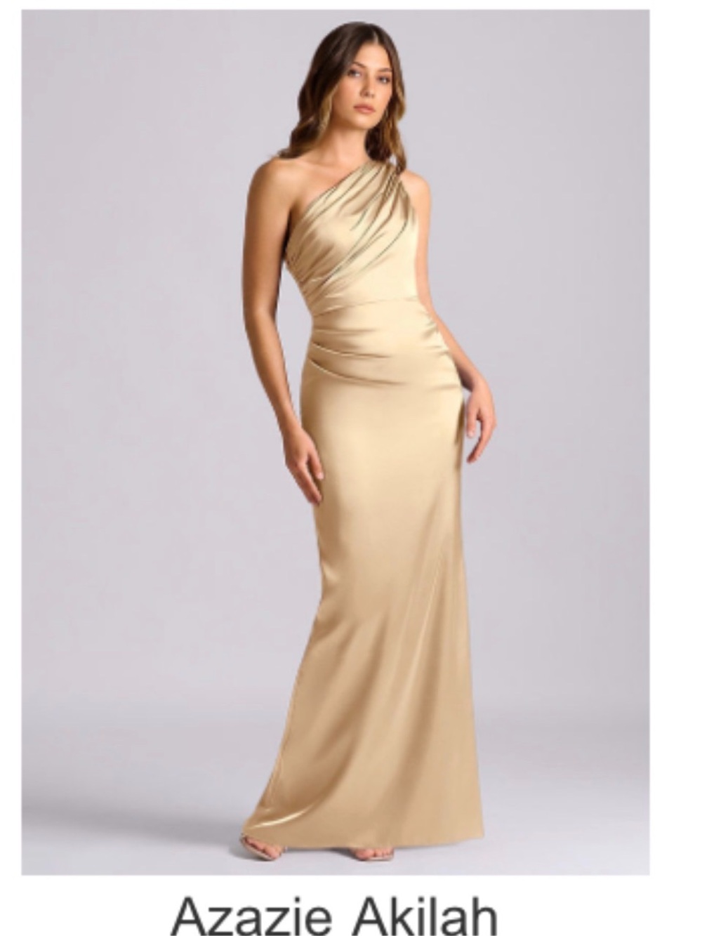 Azazie One-Shoulder Evening Gown in Gold